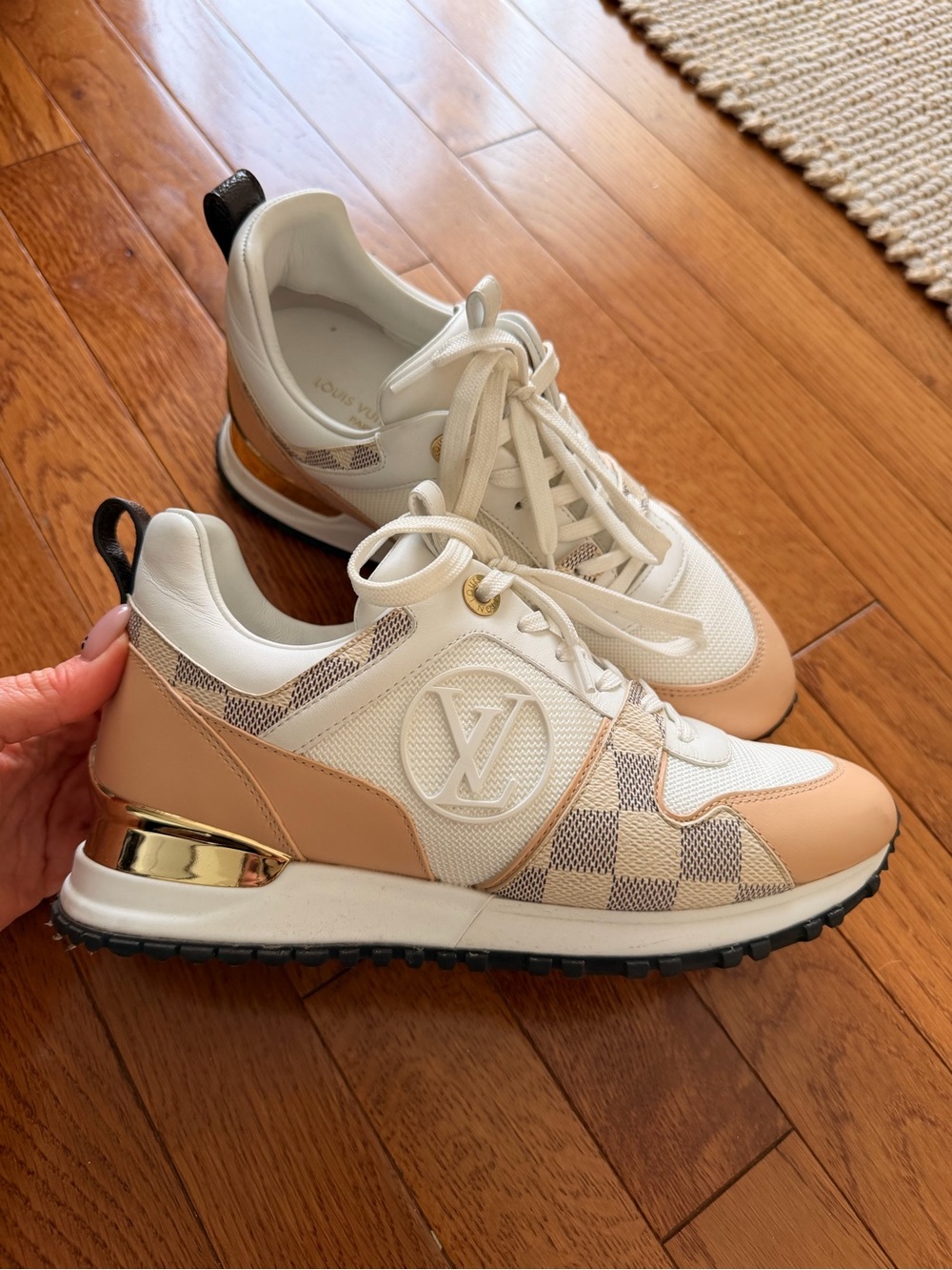 Louis Vuitton Beige, White & Gold Runaway Sneakers